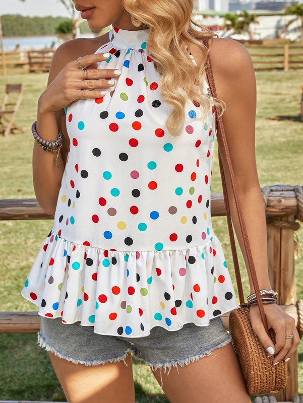 Frenchy Blusa De Cuello Halter Para Mujer Con Estampado De Lunares Coloridos