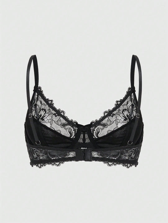 Romwe goth sujetador con aros y encaje con bloques de color para mujer, con adorno de lazo