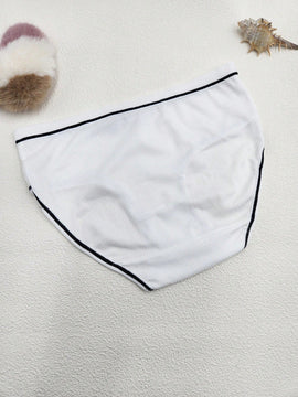 4 Piezas/set Panties De Triangulo Con Diseno De Bloques De Color Para Mujer De Altura Media Con Lazo De Mono