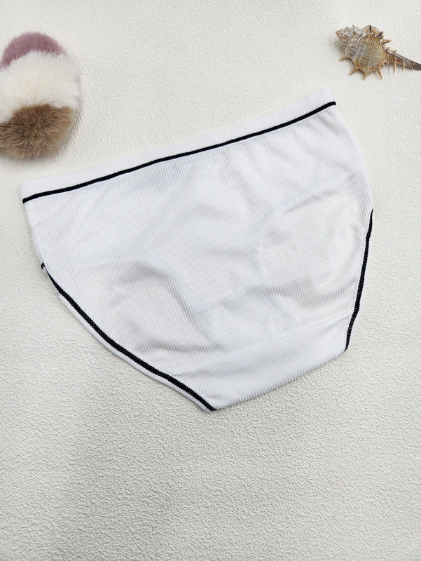 4 Piezas/set Panties De Triangulo Con Diseno De Bloques De Color Para Mujer De Altura Media Con Lazo De Mono