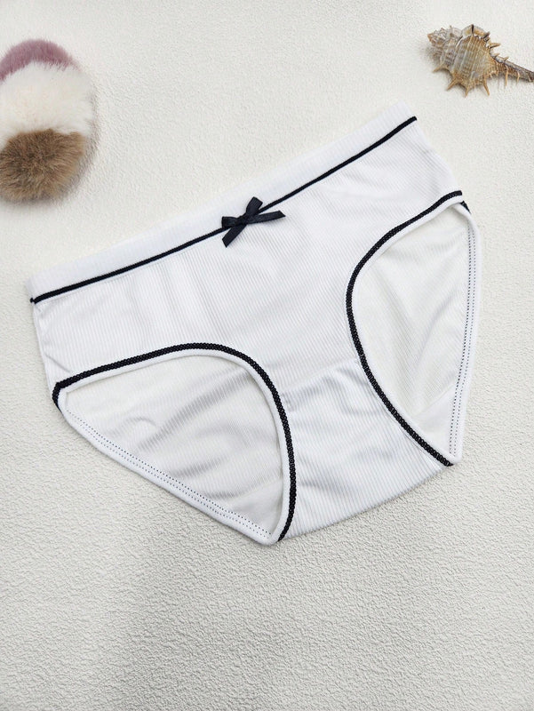 4 Piezas/set Panties De Triangulo Con Diseno De Bloques De Color Para Mujer De Altura Media Con Lazo De Mono