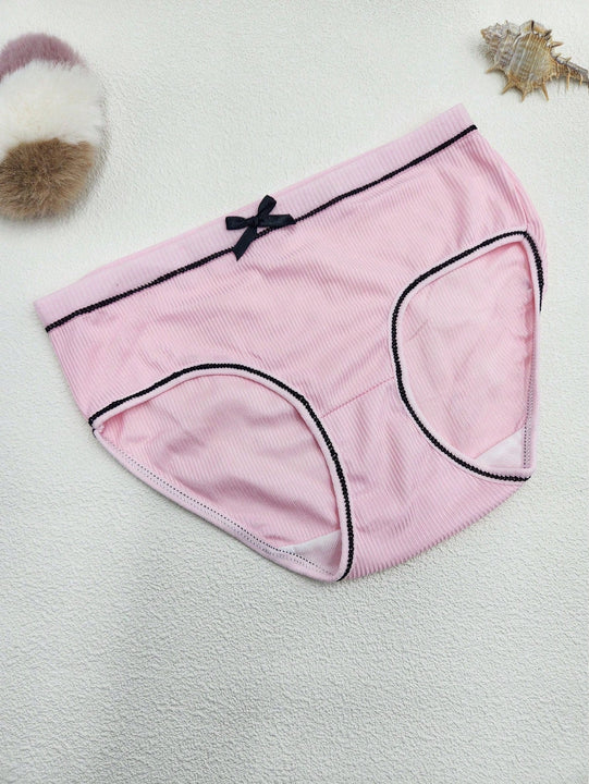 4 Piezas/set Panties De Triangulo Con Diseno De Bloques De Color Para Mujer De Altura Media Con Lazo De Mono