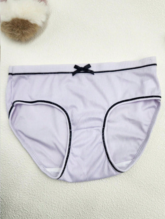 4 Piezas/set Panties De Triangulo Con Diseno De Bloques De Color Para Mujer De Altura Media Con Lazo De Mono