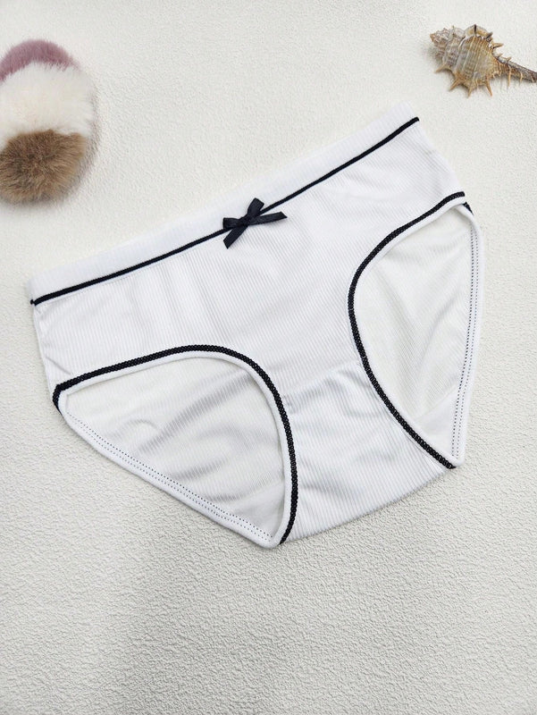 4 Piezas/set Panties De Triangulo Con Diseno De Bloques De Color Para Mujer De Altura Media Con Lazo De Mono