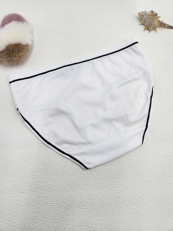 4 Piezas/set Panties De Triangulo Con Diseno De Bloques De Color Para Mujer De Altura Media Con Lazo De Mono