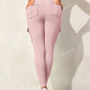 Leggings deportivos de cintura alta, color rosa, con multiples bolsillos con solapa, cinturilla ancha, para correr, yoga, fitness, pantalones ajustados, pantalones de entrenamiento informales