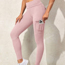 Leggings deportivos de cintura alta, color rosa, con multiples bolsillos con solapa, cinturilla ancha, para correr, yoga, fitness, pantalones ajustados, pantalones de entrenamiento informales