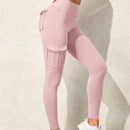 Leggings deportivos de cintura alta, color rosa, con multiples bolsillos con solapa, cinturilla ancha, para correr, yoga, fitness, pantalones ajustados, pantalones de entrenamiento informales