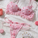 Conjunto De Lenceria Con Estampado De Corazones De Amor Para Mujer