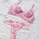 Conjunto De Lenceria Con Estampado De Corazones De Amor Para Mujer