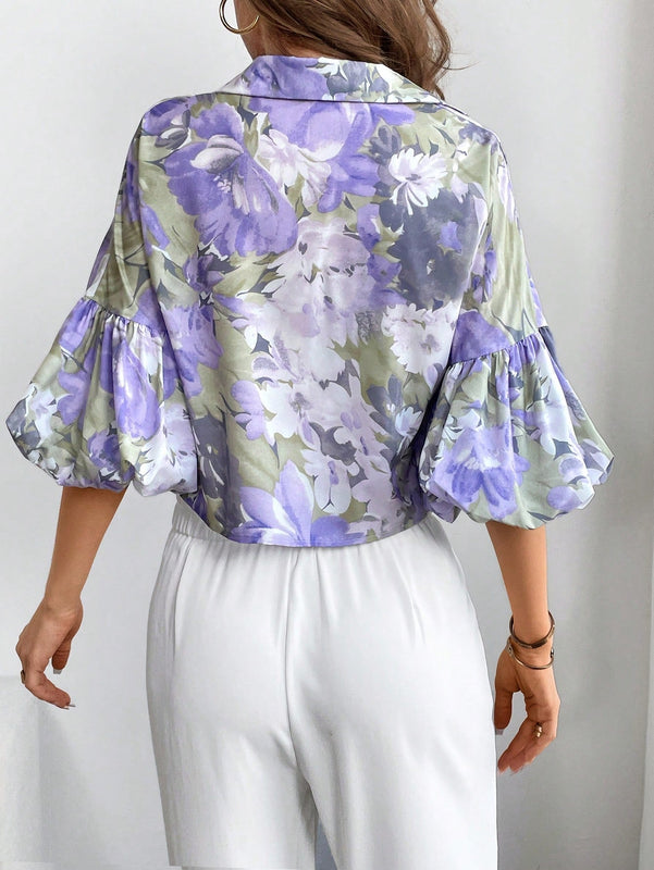 Prive Camisa De Mujer Con Estampado Floral Y Cierre De Un Solo Boton