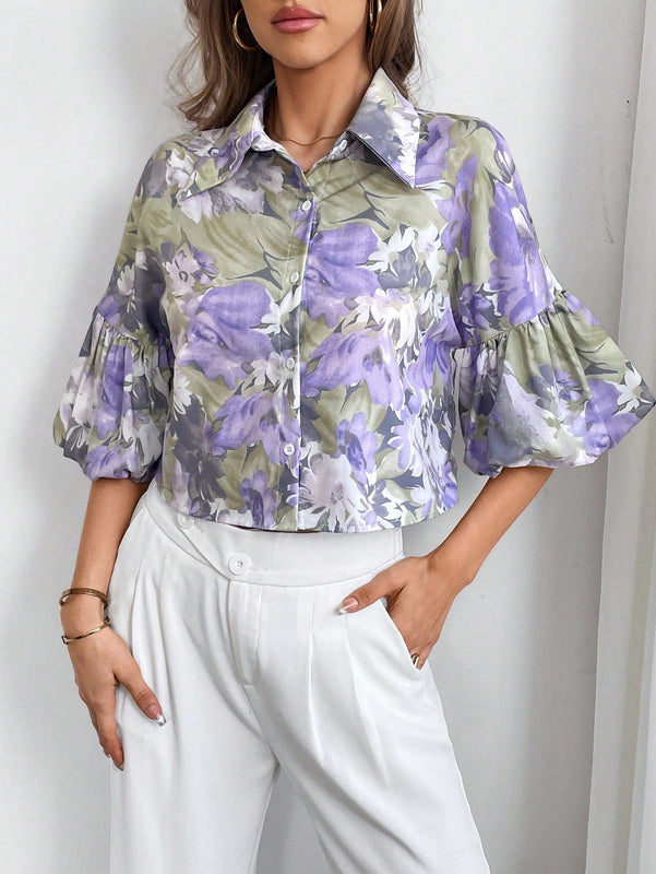 Prive Camisa De Mujer Con Estampado Floral Y Cierre De Un Solo Boton