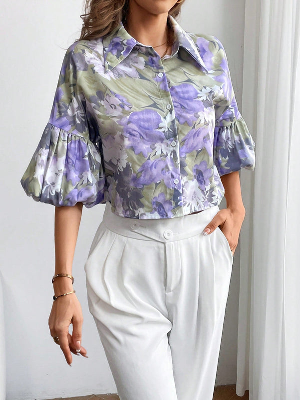 Prive Camisa De Mujer Con Estampado Floral Y Cierre De Un Solo Boton