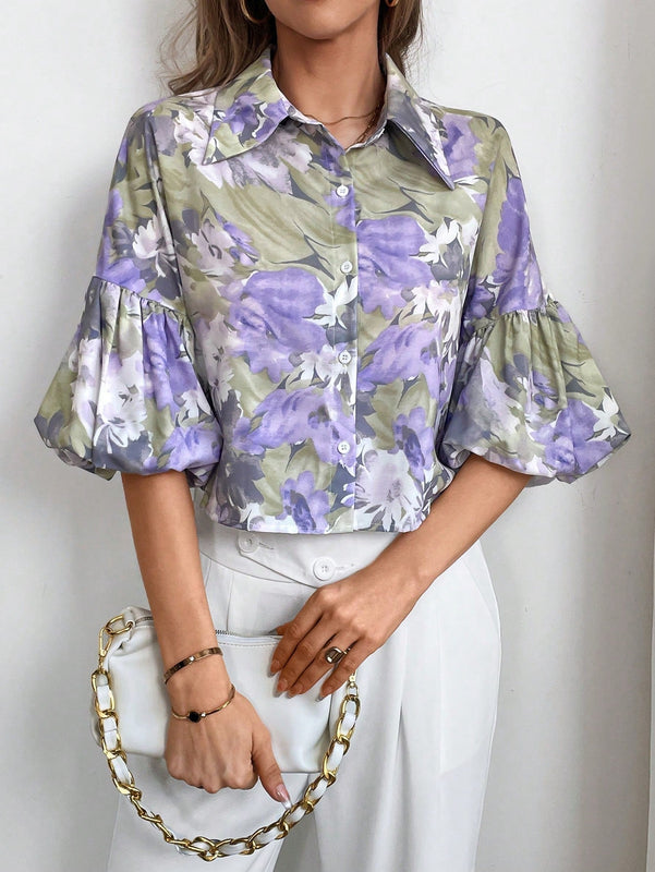 Prive Camisa De Mujer Con Estampado Floral Y Cierre De Un Solo Boton
