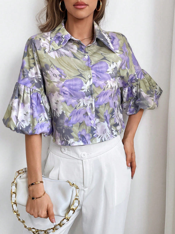 Prive Camisa De Mujer Con Estampado Floral Y Cierre De Un Solo Boton