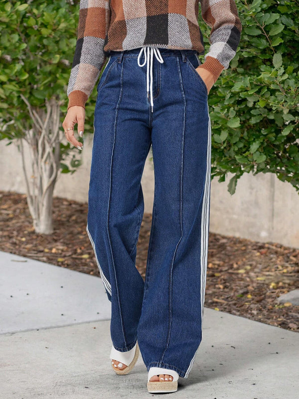 LUNE Jeans De Mezclilla Con Corte Holgado Y Decoracion De Rayas