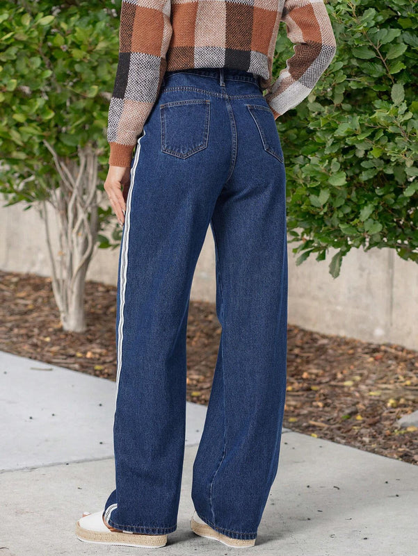 LUNE Jeans De Mezclilla Con Corte Holgado Y Decoracion De Rayas