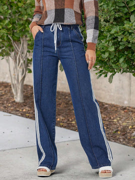 LUNE Jeans De Mezclilla Con Corte Holgado Y Decoracion De Rayas