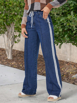 LUNE Jeans De Mezclilla Con Corte Holgado Y Decoracion De Rayas