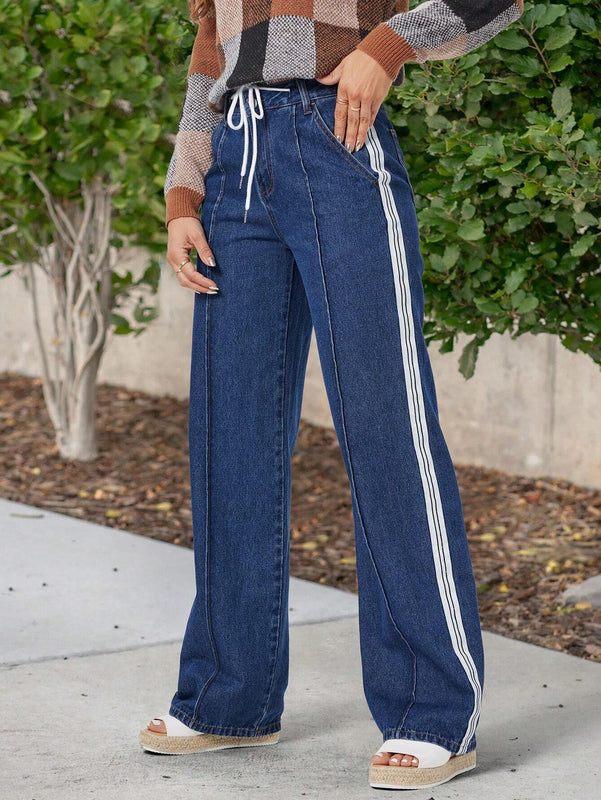 LUNE Jeans De Mezclilla Con Corte Holgado Y Decoracion De Rayas