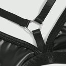 ROMWE Grunge Punk Conjunto De Sujetador De Triangulos Punk De Pu Para Mujer Con Tirantes Halter Y Tanga
