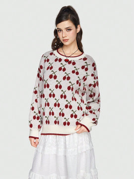 Sweetness Sweater Con Estampado De Cerezas Y Hombros Caidos