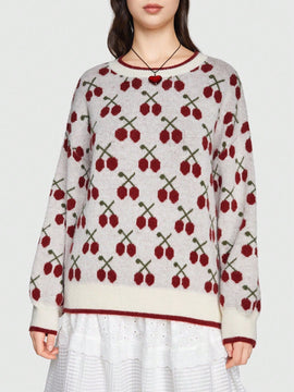 Sweetness Sweater Con Estampado De Cerezas Y Hombros Caidos