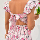 Wywh vestido de manga voladora corta con estampado floral para mujer