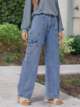 Pantalones Jeans Utilitarios Con Bolsillos Para Mujer