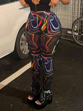 Slayr Pantalones De Mujer Demasiado Ajustados Callejeros Casuales De Diseno De Rayas Onduladas De Doble Capa En El Tobillo Con Adornos De Volantes En Colores Pasteles