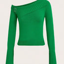 EZwear Sueter De Manga Larga Con Escote Asimetrico
