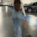 Jeans Desgastados De Pierna Recta Para Mujer