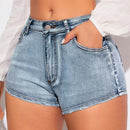 Prive Pantalones Cortos De Mezclilla Ajustados Con Lavado Desgastado Para Mujer