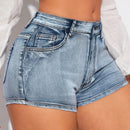 Prive Pantalones Cortos De Mezclilla Ajustados Con Lavado Desgastado Para Mujer