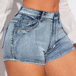 Prive Pantalones Cortos De Mezclilla Ajustados Con Lavado Desgastado Para Mujer