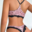 Conjunto De Ropa Interior Para Mujer Con Estampado De Leopardo Y Encaje De Parche