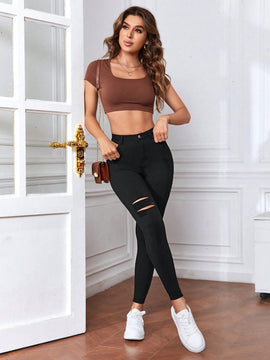 Tall Pantalones ajustados rasgados en unicolor