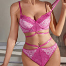 Conjunto De Ropa Interior Para Mujer En Malla Con Forma De Corazon (con Alambre, Tanga)