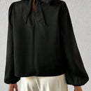 Prive Blusa De Manga De Linterna Plisada De Cuello De Soporte Con Flecos Brillantes Y Malla Para Mujer