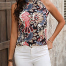 VCAY Camisa De Vacaciones Sin Mangas Con Cuello Halter Y Estampado Para Mujer
