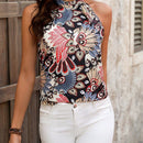 VCAY Camisa De Vacaciones Sin Mangas Con Cuello Halter Y Estampado Para Mujer