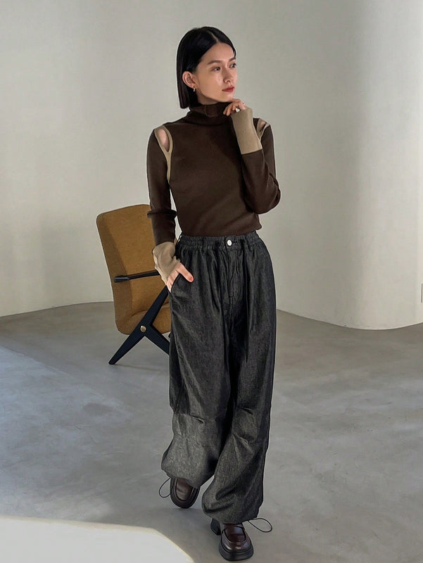 FRIFUL Jersey De Cuello Alto De Manga Larga Para Mujer