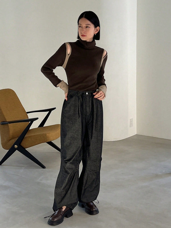 FRIFUL Jersey De Cuello Alto De Manga Larga Para Mujer