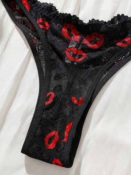 Conjunto De Lenceria Para Mujeres Con Estampado De Labios Para El Dia De San Valentin