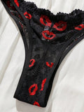 Conjunto de lenceria sexy de encaje para el Dia de San Valentin para mujer con diseno de labios y corazones
