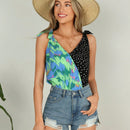 VCAY Blusa sin mangas de verano de contraste de lunares y flores para mujer, ideal para vacaciones