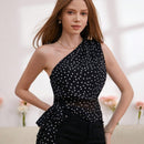 Frenchy Camisa Con Estampado De Lunares, Cuello Asimetrico Con Lazo En La Cintura