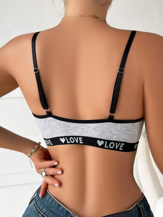 Sujetador De Letra Estampado De Corazon Para Mujer Con Banda Elastica Y Sin Alambres