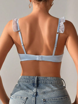 Sujetador Push-up Con Aro De Acero Decorativo Y Bordes Con Volantes De Malla Para Mujer