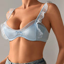 Sujetador Push-up Con Aro De Acero Decorativo Y Bordes Con Volantes De Malla Para Mujer
